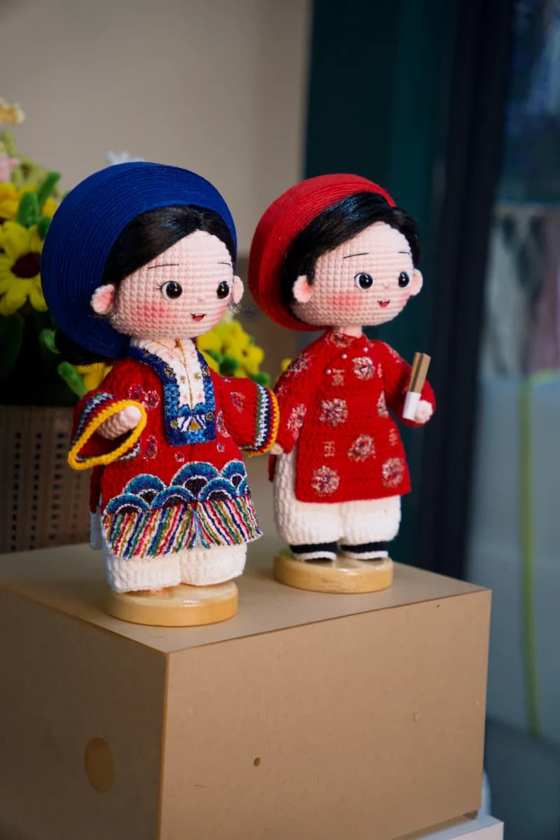 Handcrafted crochet doll with custom outfit, created by Yuii Handmade