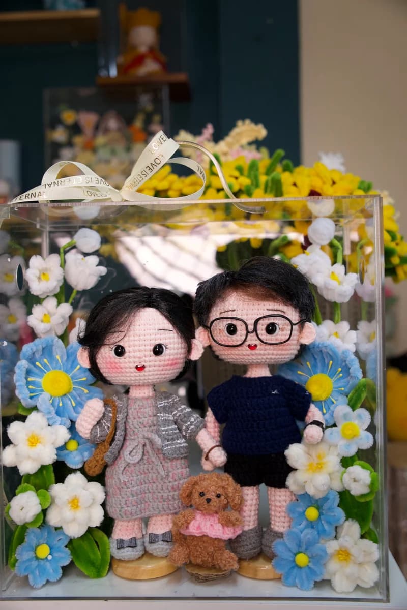 Custom miniature crochet doll with intricate embroidered accents
